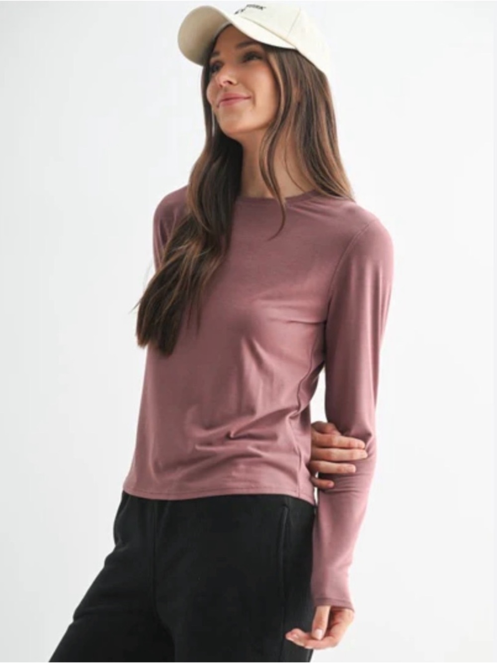 Cotton On Mauve/Rose Blush Stretchy Long-Sleeve Crewneck Tee Medium Excellent